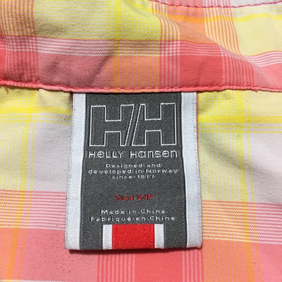 Helly Hansen Plaid Snap Button Shirt Women’s S Pink Yellow 1/2 Sleeve Collarless - Picture 7 of 9